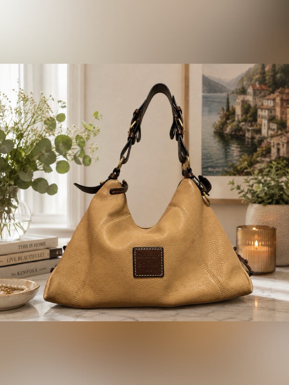 Dooney & Bourke shoulder mustard pebble leather bag